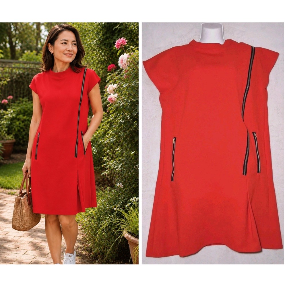 Rajo Laurel Womens Red Sheath Dress Moto Style Zip Detail Career Office Size 5